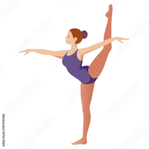 Female Dancer Performing Ballet Pose in Leotard Illustration
