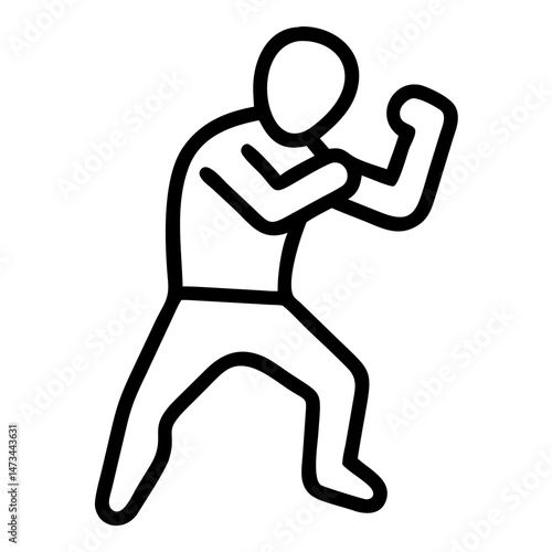 Minimal Line Drawing of a Boxer in a Fighting Stance with Gloves