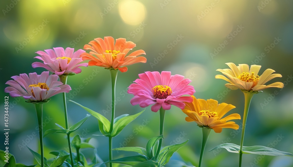 Colorful Zinnia Flowers Blooming in Sunlight Colorful Zinnia Flowers Blooming in Sunlight