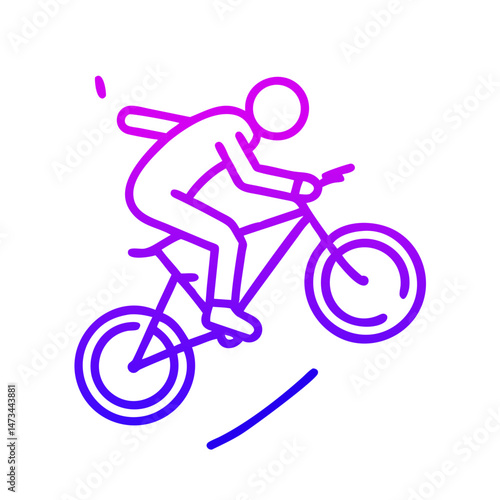 BMX Stunt Riding Icon , Streamlined Minimalist Line Art in Vibrant Gradient