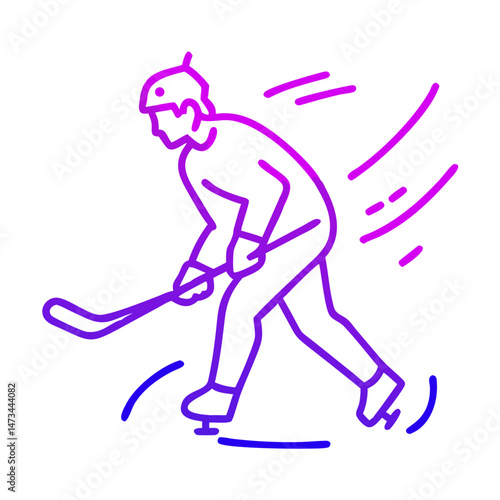Ice Hockey Player Icon ,Minimalist Sports Illustration in Vibrant Gradient