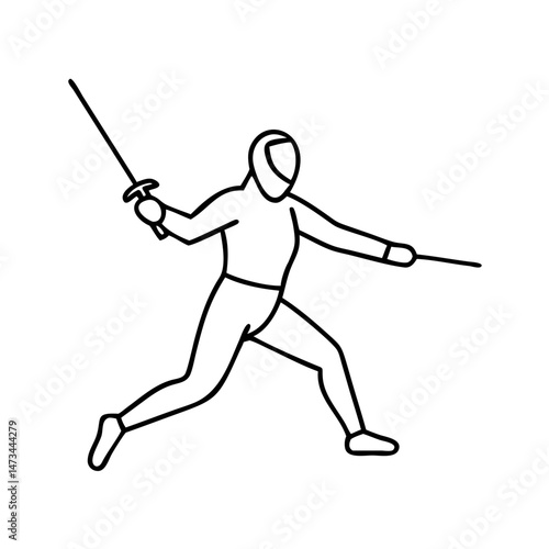 Fencing Icon ,Minimalist Sports Illustration in Black Outline