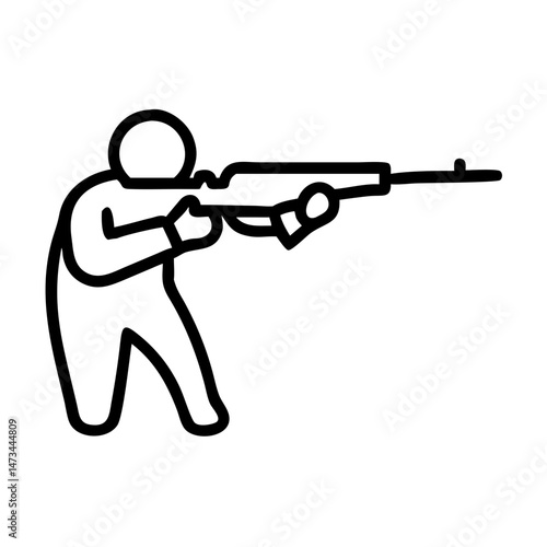 Rifle shooter line icon, aiming stance silhouette illustration