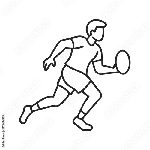 Rugby player line icon, running with ball silhouette illustration