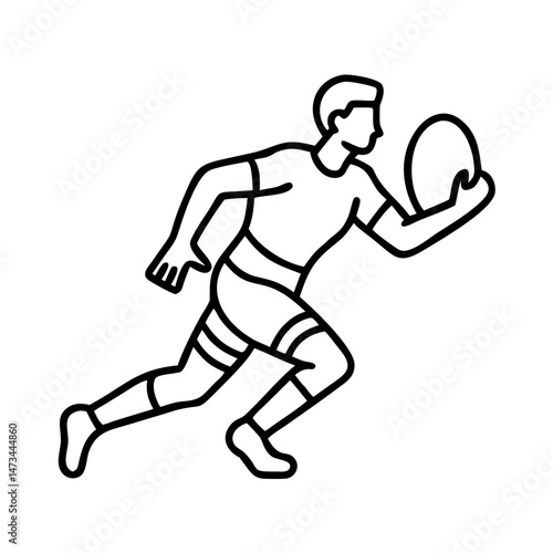 Rugby player line icon, running with ball silhouette illustration