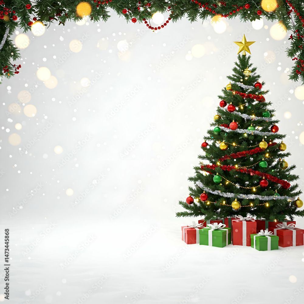 Obraz premium christmas background with christmas tree and snowflakes