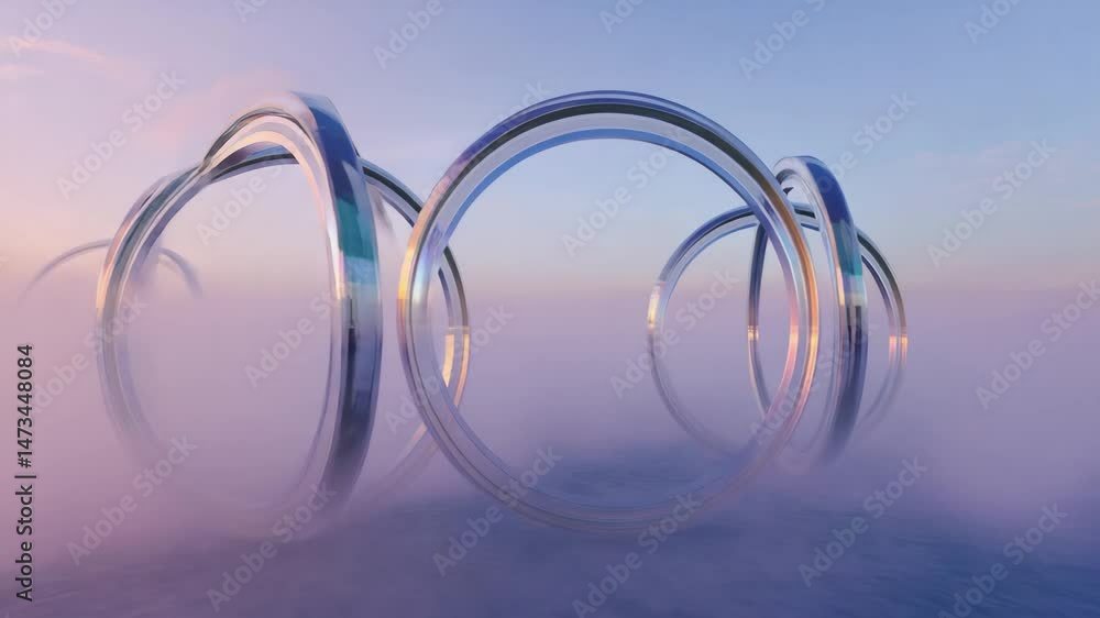 Abstract rings in fog against a serene pastel backdrop Abstract rings in fog against a serene pastel backdrop