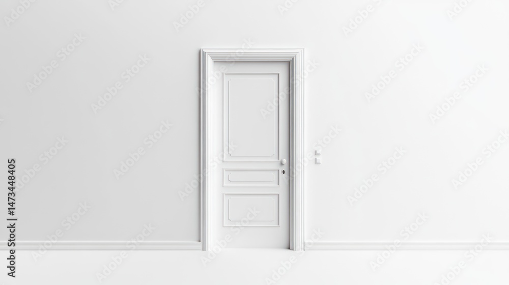 Empty white door on a white wall Empty white door on a white wall