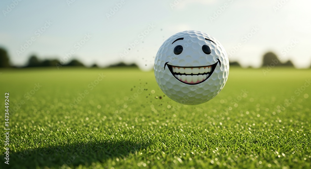 Obraz premium Golf ball with smiley face on green grass