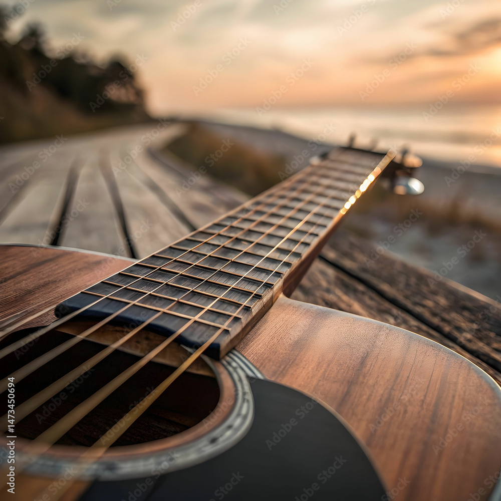 Fototapeta premium close up of guitar and strings with shallow depth
