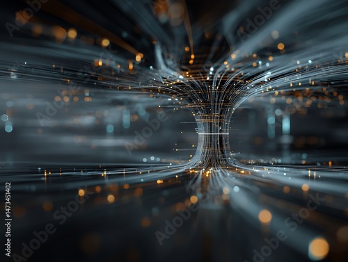 Abstract representation of streaming data converging through a bottleneck point