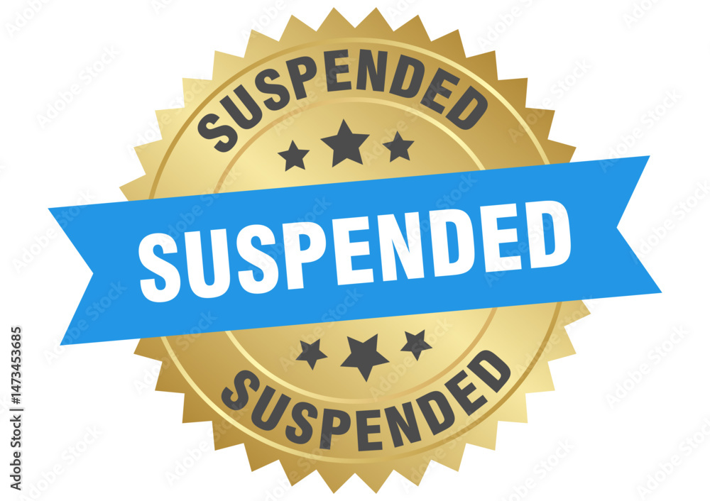 Obraz premium suspended. suspended round blue and gold label isolated on transparent background