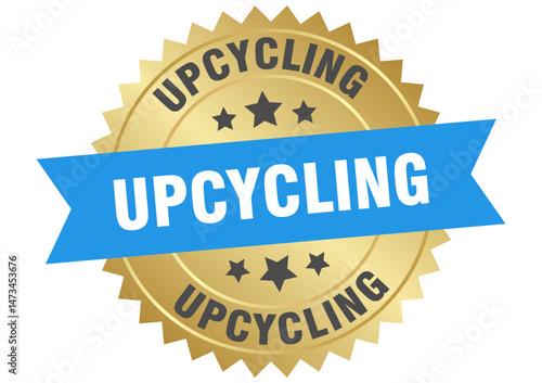 upcycling. upcycling round blue and gold label isolated on transparent background