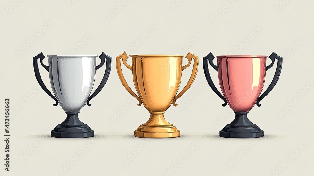Three Classic Trophies Representing Winning Positions Three Classic Trophies Representing Winning Positions