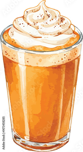 Pumpkin Spice Latte Watercolor Illustration with Whipped Cream