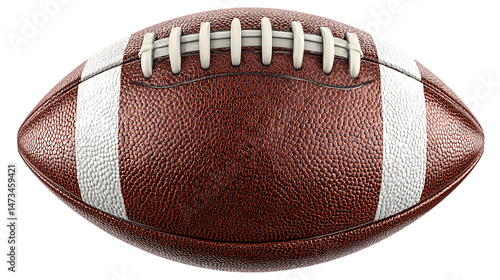 Close Up View of an American Football with White Stripes on Brown Leather Texture, PNG