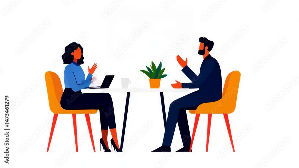 Two professionals discussing ideas at a modern workspace. Two professionals discussing ideas at a modern workspace.