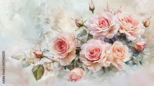 Elegant wedding invitation card background vector. Minimal hand painted watercolor botanical flowers texture template background. Design for wedding, vip cover, poster, rsvp moderncard.Valentine's Day