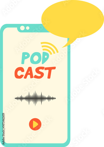 Podcast Day Hand-drawn Flat Illustration. Mic, headphone, talk, interview for podcast audio vector isolated