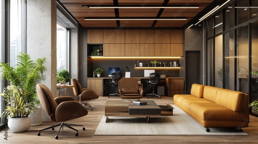 Naklejka premium Modern office space with warm tones