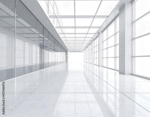 Wallpaper Mural 3d render of abstract futuristic glass architecture with empty concrete floor Torontodigital.ca