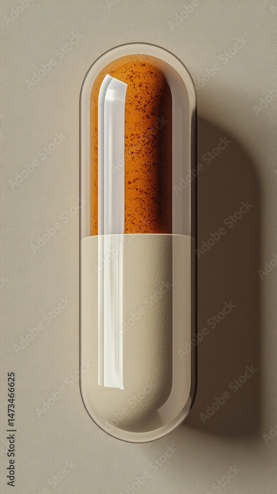 A single herbal medicine capsule floats against a bright neutral-toned background. Symbolizes natural wellness, holistic health, and clean pharmaceutical innovation in a modern minimal composition.