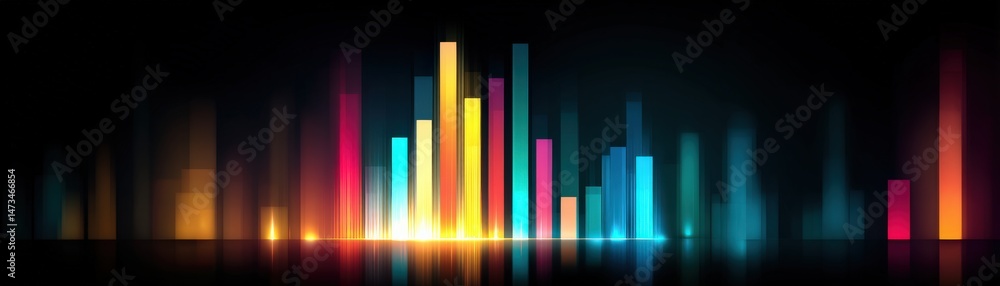 Fototapeta premium A colorful digital equalizer display with glowing vertical bars on a dark background.