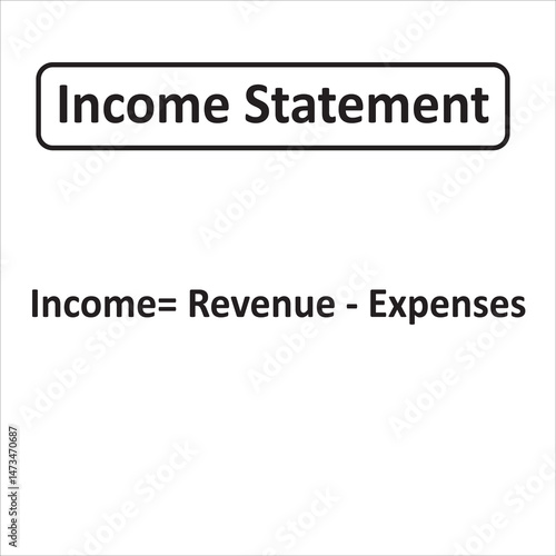 Simple Illustration Showing the Formula for Income Statement: Income Equals Revenue Minus Expenses with Bold Text on a White Background