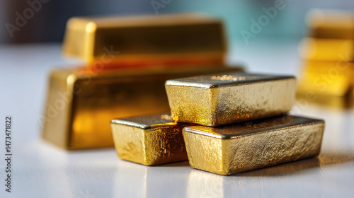 Wallpaper Mural Gleaming gold bars, stacked, reflecting light Torontodigital.ca