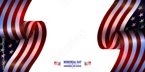 Great illustration with isolated elements of wavy American flag on white background.