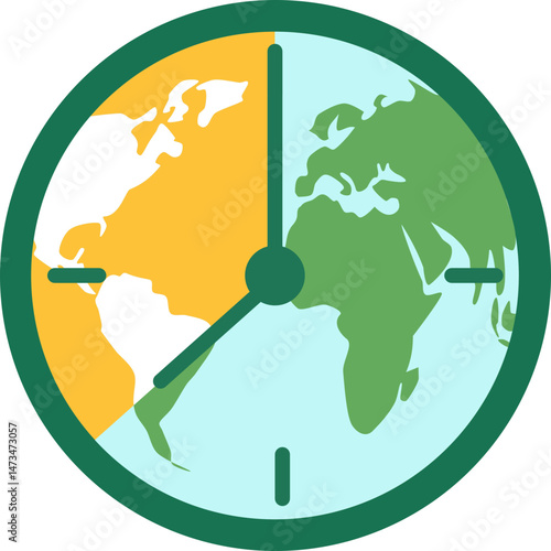 world map icon on a clock, earth hour