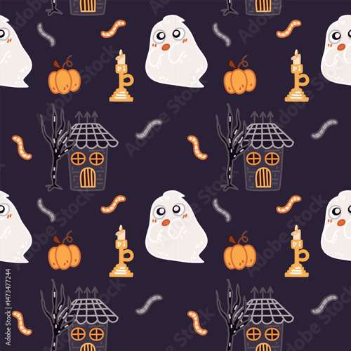 Halloween seamless pattern with ghost