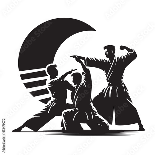 Aikido Silhouette line art vector illustration on white background