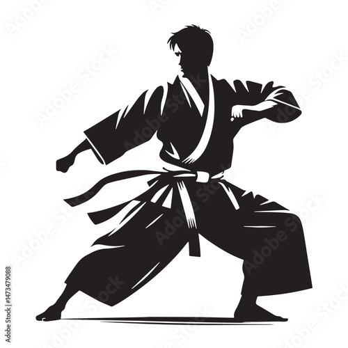 Aikido Silhouette line art vector illustration on white background