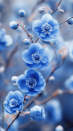 Obraz na płótnie Glowing light baby blue peony flowers illuminated with ethereal spectrum light effects. Symbolizes beauty, purity, and serenity in a dreamy, artistic floral composition with soft glowing hues.
w salonie