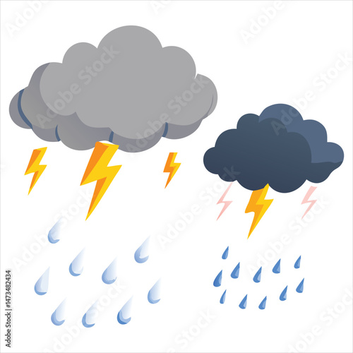 Stylized 3D Weather Icons for Rainy and Stormy Conditions with Transparent Background