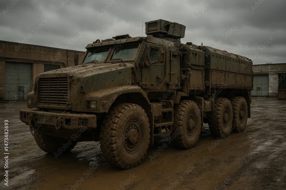Heavily armored military vehicle, off-road rugged defense truck Heavily armored military vehicle, off-road rugged defense truck