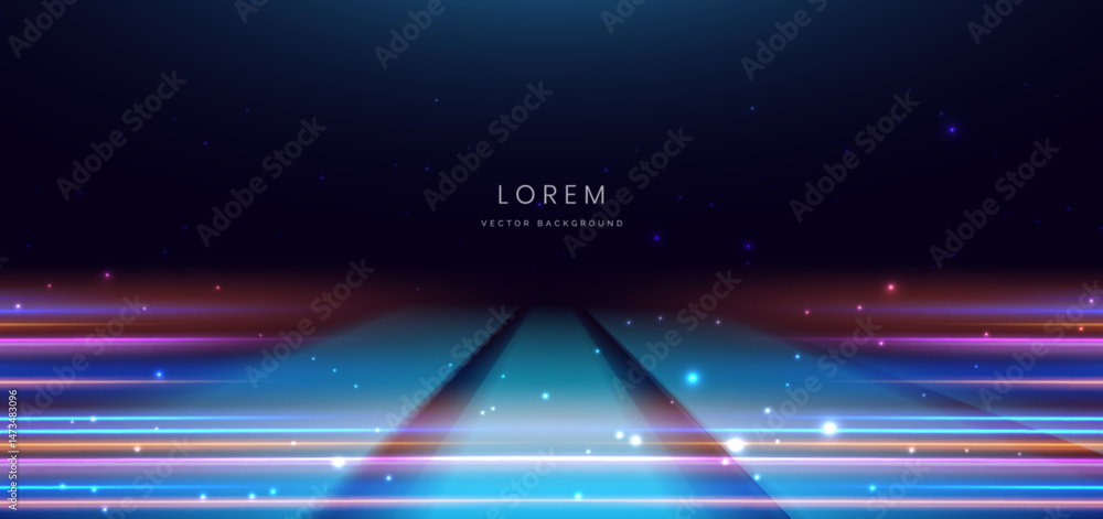 Obraz premium Futuristic speed lines on dark blue background with lighting effec.
