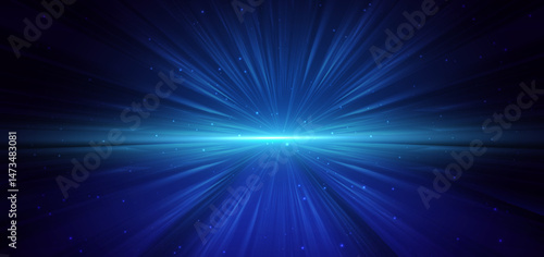 Scene blue light with arrow glowing effect and sparkle on dark blue background.