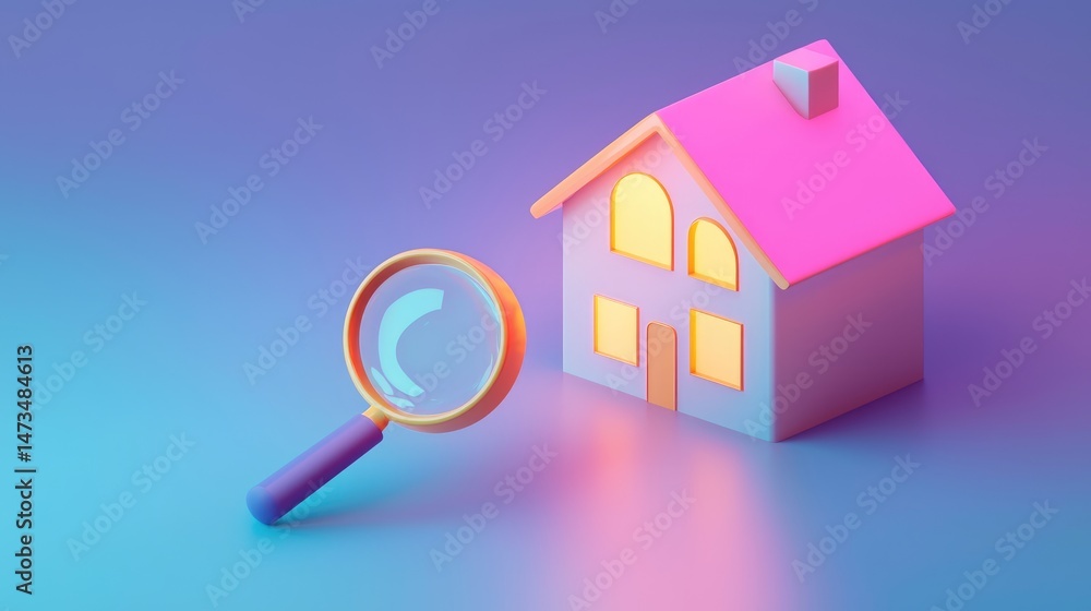 3d model home and magnifying glass illustration. 3d model home and magnifying glass illustration.