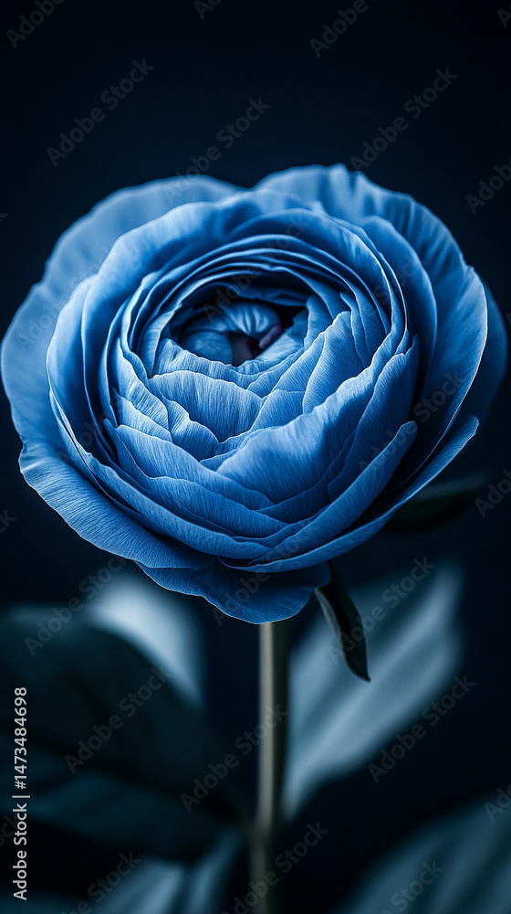 Glowing light baby blue peony flowers illuminated with ethereal spectrum light effects. Symbolizes beauty, purity, and serenity in a dreamy, artistic floral composition with soft glowing hues.