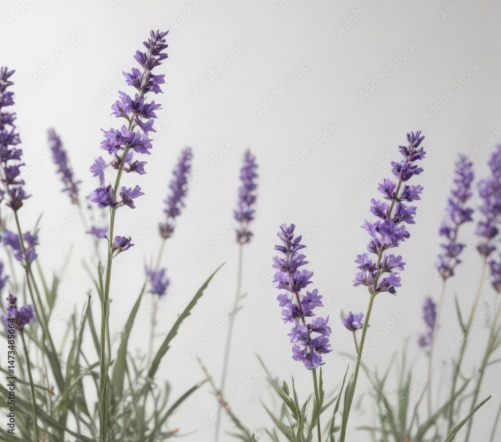 Fototapeta premium Elegant lavender blossoms on pure white background, design, element