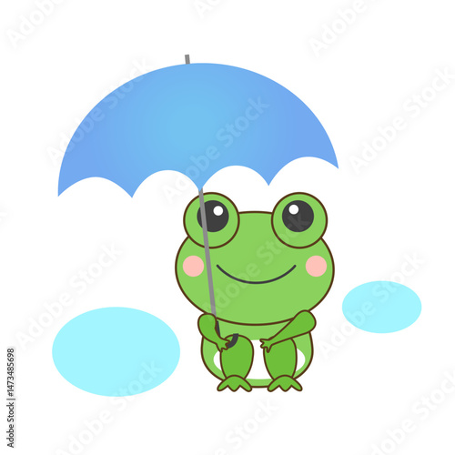 傘を差すかわいいカエルのイラスト