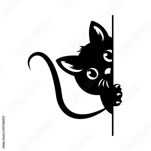 Vector solid black icon for Peeking cat