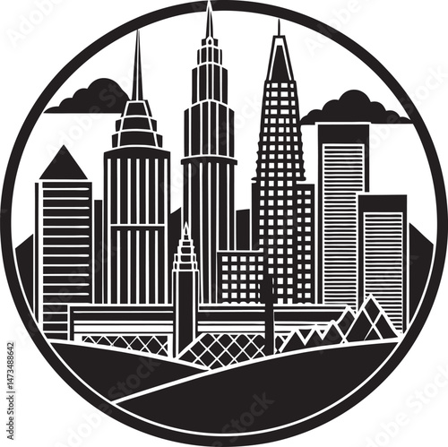 Silhouette illustration of a cityscape with skyscrapers and buildings. A simple yet stylish design for creative and professional use.