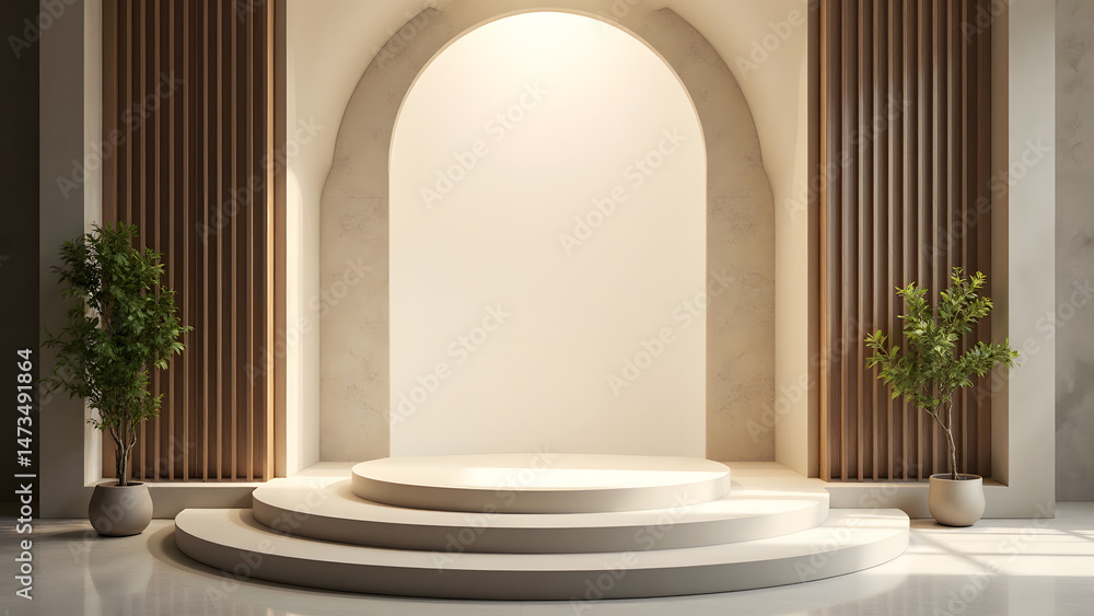 Fototapeta premium Modern Minimalist Interior Design: A captivating interior showcases a minimalist aesthetic with clean lines and a serene atmosphere, perfect for showcasing products.