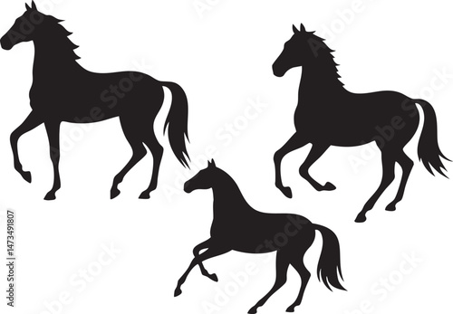 Black horse silhouette running vector 3 horse