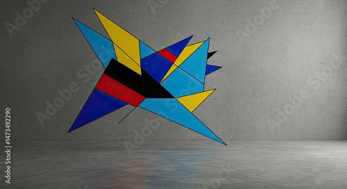 Abstract Geometric Wall Art Paired with a Textured Concrete Floor in an Interior Space