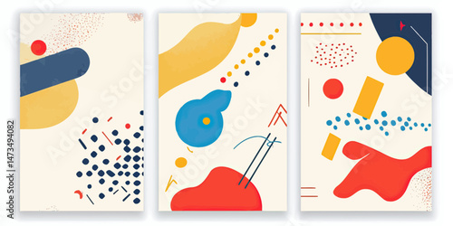 Abstract business presentation cover set with colorful geometric shapes and minimalist modern flat design elements for company profile reports publication templates