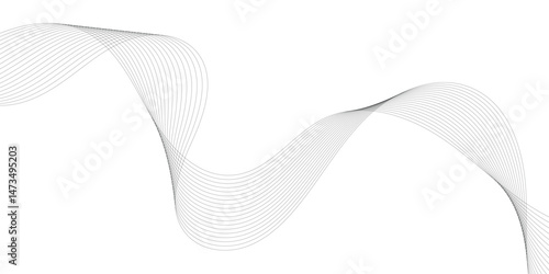 Abstract black wave flowing on white background. Abstract black wave design isolated on white background Curved wave lines pattern on white background Vector in concept of technology, science, music, 